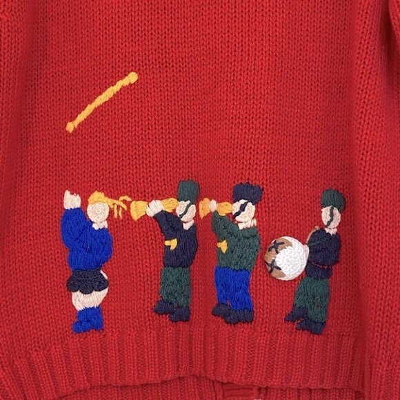 Vintage Heirlooms Red Knit Cardigan With School Activity Appliqué S - Picture 9 of 16